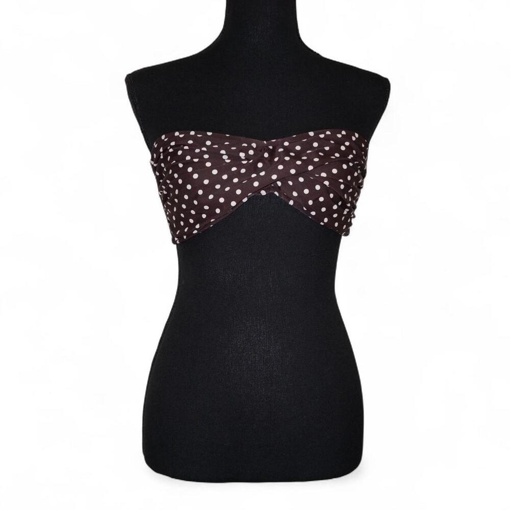 brown and white mossimo polka dot strapless bikini top